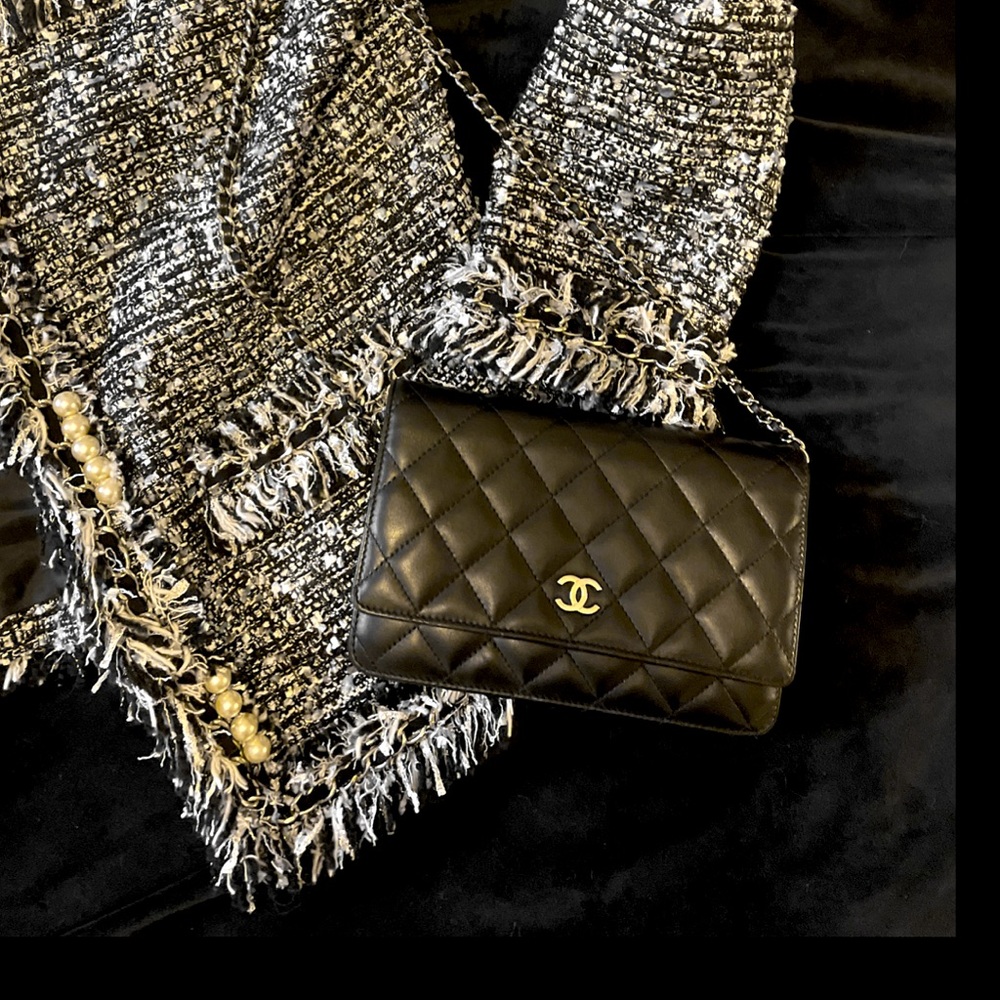 Chanel Lambskin Quilted Wallet On Chain Black with Silver hardware PRELOVED